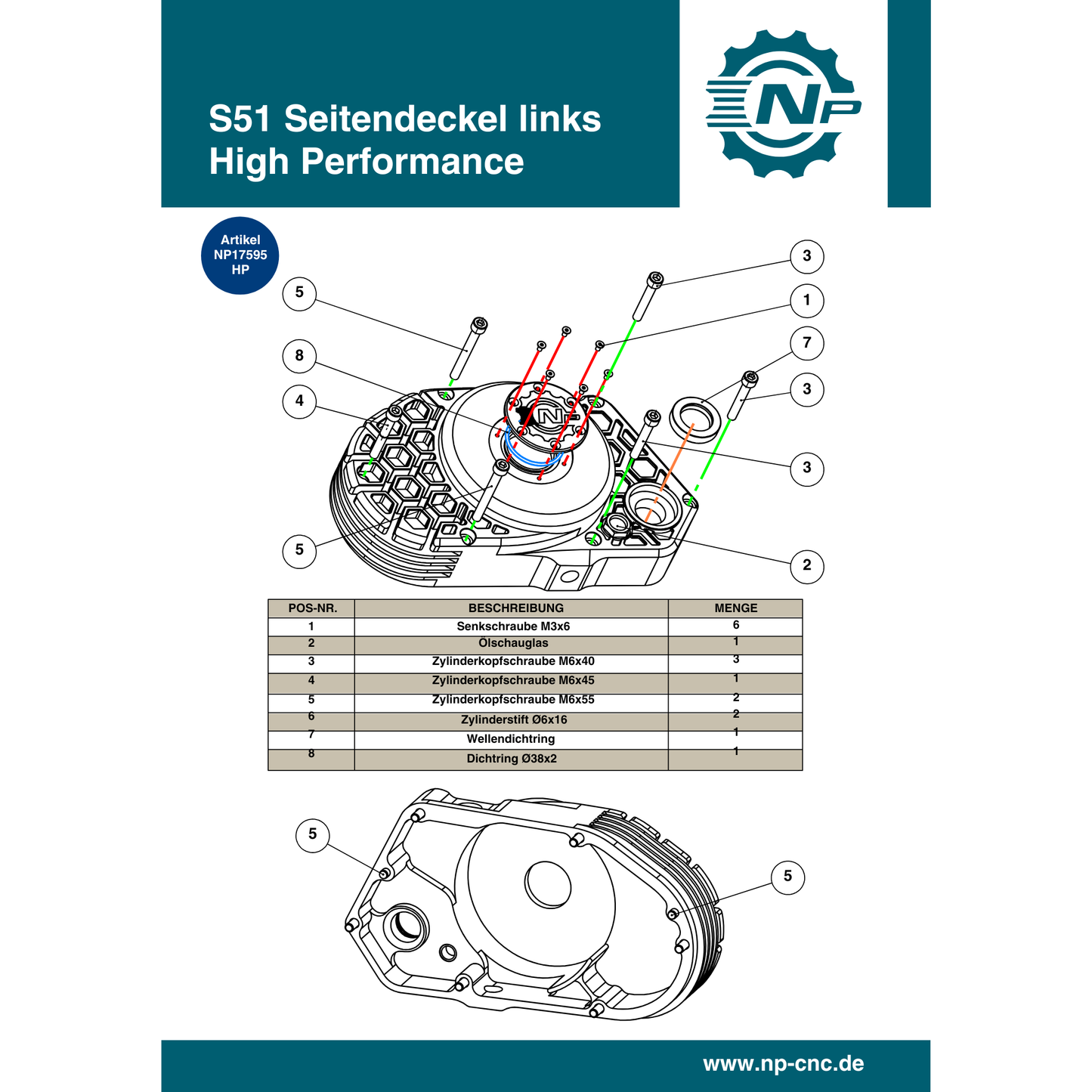 Für M500 Seitendeckel High Performance links (17595)