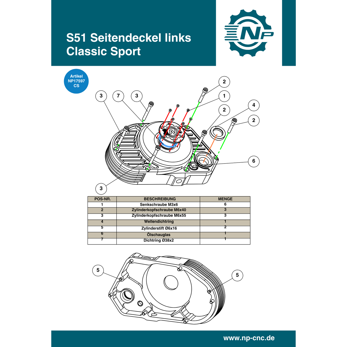 Für M500 Seitendeckel Classic Sport links (17597)