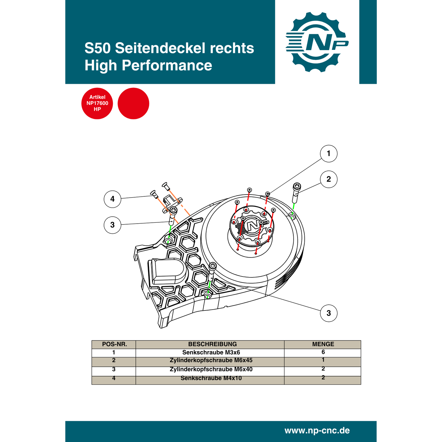 Für M53/M54 Seitendeckel "High Performance" Rechts (17600)