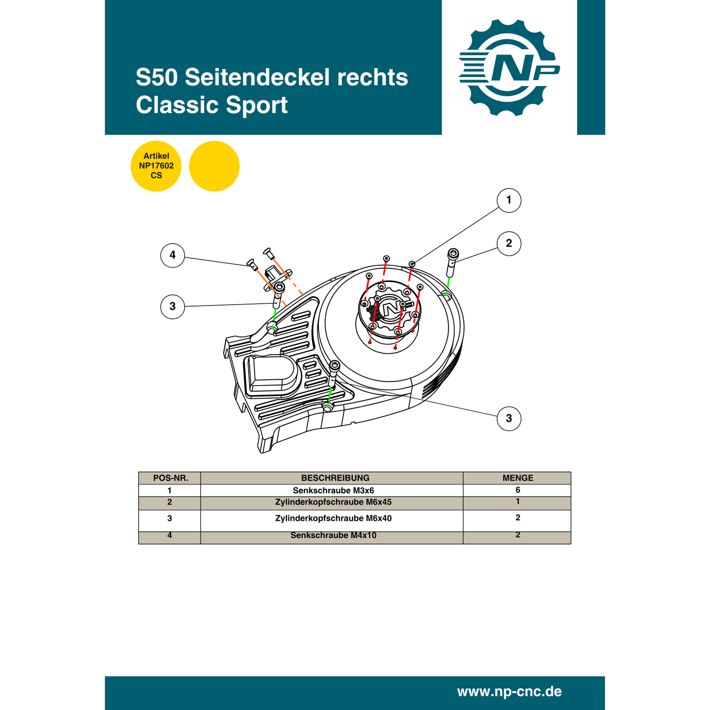 Für M53/M54 Seitendeckel "Classic Sport" Rechts (17602)